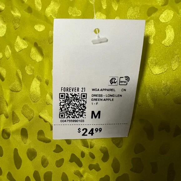 Neon Green Satin Midi Dress Leopard Print - Picture 5 of 5